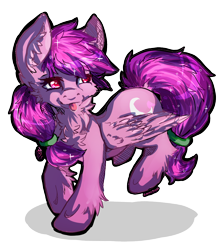 Size: 1070x1208 | Tagged: safe, artist:serenity, oc, oc only, oc:moonlightblume, pegasus, pony, art trade, cute, cutie mark, fluffy, looking up, moon, ponytail, purple, simple background, solo, tongue out, transparent background