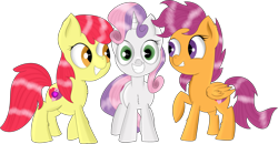 Size: 3253x1694 | Tagged: safe, artist:brok-enwings, derpibooru import, apple bloom, scootaloo, sweetie belle, cutie mark, cutie mark crusaders, fluffy, missing accessory, simple background, the cmc's cutie marks, transparent background