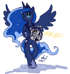 Size: 470x500 | Tagged: safe, artist:atryl, princess luna, alicorn, anthro, unguligrade anthro, crossover, female, personality core, portal (valve), portal 2, space core