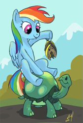 Size: 371x550 | Tagged: safe, artist:atryl, rainbow dash, tank, bat, pegasus, pony