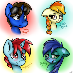 Size: 3024x3024 | Tagged: safe, artist:gaelledragons, oc, oc only, oc:flashy, oc:little flame, oc:raving story, oc:red diamond, bust, portrait