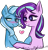 Size: 716x752 | Tagged: safe, artist:oreomonsterr, derpibooru import, starlight glimmer, trixie, pony, unicorn, blushing, bust, female, heart, lesbian, looking back, mare, scrunchy face, shipping, simple background, smiling, startrix, transparent background