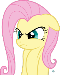 Size: 1800x2227 | Tagged: safe, artist:arifproject, fluttershy, pegasus, pony, angry, arif's angry pone, floppy ears, frown, glare, simple background, solo, transparent background, vector