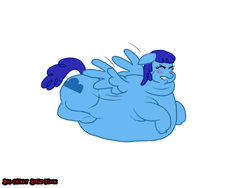 Size: 1024x768 | Tagged: safe, artist:1992zepeda, blueberry cloud, pegasus, pony, chubby, fat, female, mare, obese, out of shape, solo, struggle, too fat