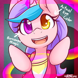 Size: 1024x1024 | Tagged: safe, artist:dshou, oc, oc only, oc:dewdrop, pony, unicorn, clothes, heterochromia, looking at you, open mouth, solo