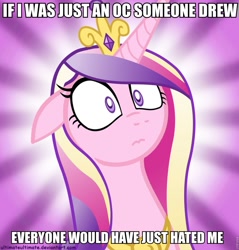 Size: 919x960 | Tagged: safe, princess cadance, alicorn, pony, 3:, bust, female, floppy ears, frown, image macro, mare, meme, solo, text, wide eyes