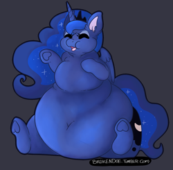 Size: 1015x996 | Tagged: safe, artist:adoeable, princess luna, alicorn, pony, belly, big belly, chubby cheeks, fat, heart, heart hoof, obese, princess moonpig, solo