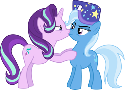 Size: 4172x3000 | Tagged: safe, artist:jeatz-axl, derpibooru import, starlight glimmer, trixie, pony, unicorn, to where and back again, .svg available, angry, angry kissing, bipedal, bipedal leaning, female, hat, kissing, leaning, lesbian, lidded eyes, looking at each other, mare, nightcap, nose wrinkle, shipping, simple background, startrix, transparent background, trixie's nightcap, vector