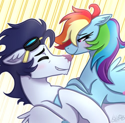 Size: 1825x1800 | Tagged: safe, artist:kikirdcz, rainbow dash, soarin', pegasus, pony, 30 day otp challenge, food, foodplay, licking, male, shipping, soarindash, straight, tongue out