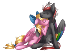 Size: 2277x1605 | Tagged: safe, artist:scarlet-spectrum, oc, oc only, oc:bay breeze, oc:mahx, pegasus, pony, bahx, commission, cute, duo, eyes closed, male, simple background, smiling, straight, transparent background