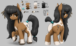 Size: 1800x1102 | Tagged: safe, artist:anearbyanimal, oc, oc only, oc:little hawk, pony, body markings, dock, eartth pony, feather, native american, reference sheet, solo, spotted, tail wrap, tomahawk, unshorn fetlocks