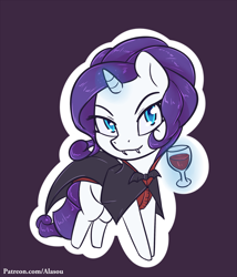 Size: 1050x1225 | Tagged: safe, artist:alasou, derpibooru import, rarity, pony, undead, unicorn, vampire, vampony, alcohol, chibi, clothes, costume, cute, glass, looking at you, magic, raribetes, solo, wine, wine glass