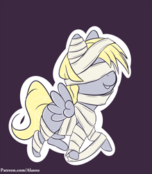 Size: 1225x1400 | Tagged: safe, artist:alasou, derpibooru import, derpy hooves, pony, chibi, clothes, costume, cute, derpabetes, mummy, silly, silly pony, solo