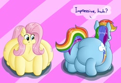 Size: 1280x874 | Tagged: safe, artist:dullpoint, fluttershy, rainbow dash, pegasus, pony, big belly, butt, fat, fattershy, huge butt, large butt, morbidly obese, obese, plot, rainblob dash, rainbutt dash, the ass was fat, thunder thighs, tubby wubby pony waifu