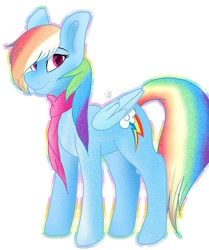 Size: 640x765 | Tagged: safe, artist:sue-puff, rainbow dash, pegasus, pony, backwards cutie mark, clothes, scarf, solo