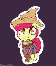 Size: 1050x1225 | Tagged: safe, artist:alasou, derpibooru import, apple bloom, clothes, costume, scarecrow, solo