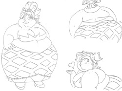 Size: 900x673 | Tagged: safe, artist:catstuxedo, applejack, human, simple ways, applefat, applejewel, bbw, blowing a kiss, chubby cheeks, fat, female, humanized, lineart, obese, solo, ssbbw