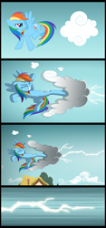 Size: 1063x2277 | Tagged: safe, artist:culu-bluebeaver, rainbow dash, pegasus, pony, comic:the six-winged serpent, cloud, comic, element of loyalty, kicking, ponyville, solo, thunder