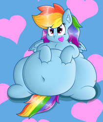 Size: 1045x1237 | Tagged: safe, artist:dullpoint, rainbow dash, pegasus, pony, belly, belly button, cute, fat, heart, obese, solo, tubby wubby pony waifu