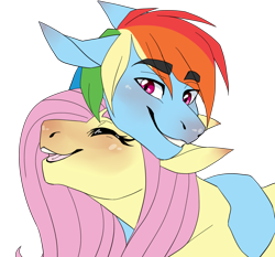 Size: 1280x1195 | Tagged: safe, artist:fluffyrainbowsheep, fluttershy, rainbow dash, pegasus, pony, cuddling, eyes closed, female, floppy ears, flutterdash, happy, hug, lesbian, mare, open mouth, shipping, simple background, smiling, snuggling, transparent background