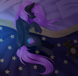 Size: 1024x1007 | Tagged: safe, artist:itsizzybel, oc, oc only, oc:cream cloud, bed, crying, on side, sleeping, solo