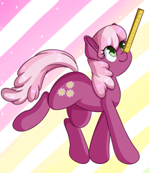 Size: 1280x1490 | Tagged: safe, artist:wickedsilly, cheerilee, adorkable, balancing, cheeribetes, cute, dork, fluffy, looking up, ponies balancing stuff on their nose, raised leg, smiling, solo