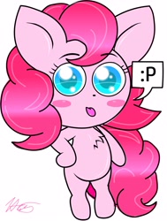 Size: 2408x3183 | Tagged: safe, artist:pinkamena-chan, pinkie pie, pony, :p, bipedal, simple background, solo, tongue out