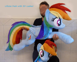 Size: 3912x3152 | Tagged: safe, artist:epicrainbowcrafts, rainbow dash, human, irl, irl human, life size, photo, plushie, prone, solo