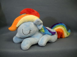 Size: 1024x768 | Tagged: safe, artist:millermademares, rainbow dash, eyes closed, irl, photo, plushie, prone, sleeping, solo