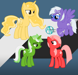 Size: 1656x1594 | Tagged: safe, artist:arifproject, oc, oc only, oc:comment, oc:downvote, oc:favourite, oc:upvote, alicorn, earth pony, pegasus, pony, unicorn, alicorn oc, derpibooru, derpibooru ponified, meta, ponified, simple background, vector