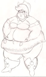 Size: 983x1615 | Tagged: dead source, safe, artist:sumoniansamurai, applejack, equestria girls, amplejack, applefat, bbw, belly, chubby cheeks, double chin, fat, huge belly, lineart, monochrome, morbidly obese, muffin top, obese, rolls of fat, sketch, solo, ssbbw, wide hips