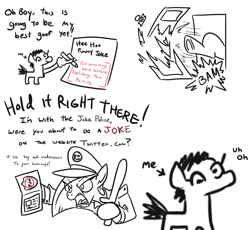 Size: 1398x1284 | Tagged: safe, artist:jargon scott, oc, oc:joke police mare, comic, dialogue, joke police, police