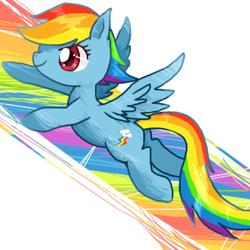 Size: 400x400 | Tagged: safe, artist:sky, rainbow dash, pegasus, pony, flying, smiling, solo, spread wings