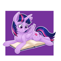 Size: 1500x1500 | Tagged: safe, artist:mailinya, twilight sparkle, twilight sparkle (alicorn), alicorn, pony, book, reading, solo