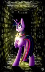 Size: 1024x1641 | Tagged: safe, artist:whitehershey, twilight sparkle, twilight sparkle (alicorn), alicorn, pony, amnesia the dark descent, lantern, plot, raised hoof, solo, twibutt