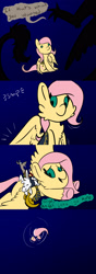 Size: 1219x3457 | Tagged: safe, artist:kazzmcsass, angel bunny, discord, fluttershy, draconequus, pegasus, pony, rabbit, aladdin, ask, comic, silhouette, tumblr, tumblr comic