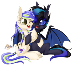 Size: 800x733 | Tagged: safe, artist:unisoleil, oc, oc only, oc:madeline, oc:sapphire phoenix, bat pony, earth pony, pony, female, hug, lesbian, oc x oc, shipping, simple background, transparent background