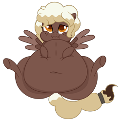 Size: 6667x6667 | Tagged: safe, artist:worstsousaphonehorse, oc, oc only, oc:sweeter mocha, pegasus, pony, absurd resolution, fat, freckles, immobile, lying down, morbidly obese, obese, on back, simple background, solo, stuffed, transparent background, vector