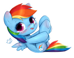 Size: 800x634 | Tagged: safe, artist:catmag, rainbow dash, pegasus, pony, blushing, chibi, cute, dashabetes, looking at you, solo