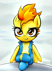 Size: 1626x2225 | Tagged: safe, artist:jetwave, spitfire, pegasus, pony, clothes, crossed hooves, female, looking at you, mare, solo, wonderbolts, wonderbolts uniform