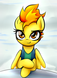 Size: 1626x2225 | Tagged: safe, artist:jetwave, spitfire, pony, clothes, crossed hooves, looking at you, solo, swimsuit, wonderbolts