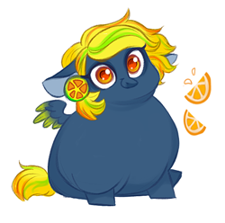 Size: 614x608 | Tagged: safe, artist:kapusha-blr, oc, oc only, pegasus, pony, fat, food, obese, orange, smiling, solo