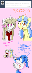 Size: 2000x4500 | Tagged: safe, artist:fullmetalpikmin, oc, oc only, oc:cherry blossom, oc:mal, oc:viewing pleasure, ask, congenital amputee, pigtails, tumblr, tumblr:ask viewing pleasure, vulgar