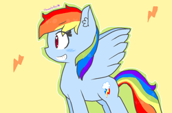 Size: 1212x800 | Tagged: safe, artist:chametzkiwi, rainbow dash, pegasus, pony, grin, smiling, solo