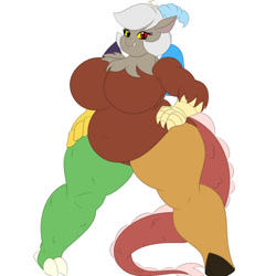 Size: 1100x1100 | Tagged: safe, artist:jacalope, artist:mad'n evil, color edit, edit, discord, eris, anthro, bbw, breasts, colored, fat, featureless breasts, female, huge eris, obese, rule 63, simple background, solo, white background