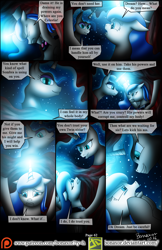 Size: 1200x1853 | Tagged: safe, artist:bonaxor, king sombra, nightmare moon, princess luna, oc, oc:dream, alicorn, pony, unicorn, comic:corruption, comic, fight, magic, patreon, patreon logo