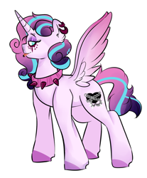 Size: 1024x1236 | Tagged: safe, artist:soft-arthropod, princess flurry heart, alicorn, pony, choker, ear piercing, earring, goth, jewelry, necklace, older, piercing, princess emo heart, simple background, solo, spread wings