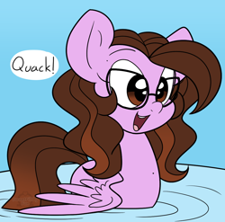 Size: 1014x1002 | Tagged: safe, artist:sweetfilthyfun, oc, oc only, oc:ivy rose, duck pony, pegasus, pony, behaving like a bird, behaving like a duck, cute, glasses, open mouth, pegaduck, quack, smiling, solo, spread wings, swimming, water