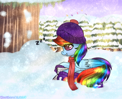 Size: 1024x832 | Tagged: safe, artist:northlights8, applejack, fluttershy, pinkie pie, rainbow dash, rarity, tank, twilight sparkle, twilight sparkle (alicorn), alicorn, earth pony, pegasus, pony, unicorn, clothes, hat, mane six, reading, scarf, sleeping, snow, zzz