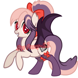 Size: 1024x1024 | Tagged: safe, artist:posey-11, oc, oc only, oc:sweet velvet, bat pony, pony, bow, clothes, female, hair bow, mare, socks, solo, watermark